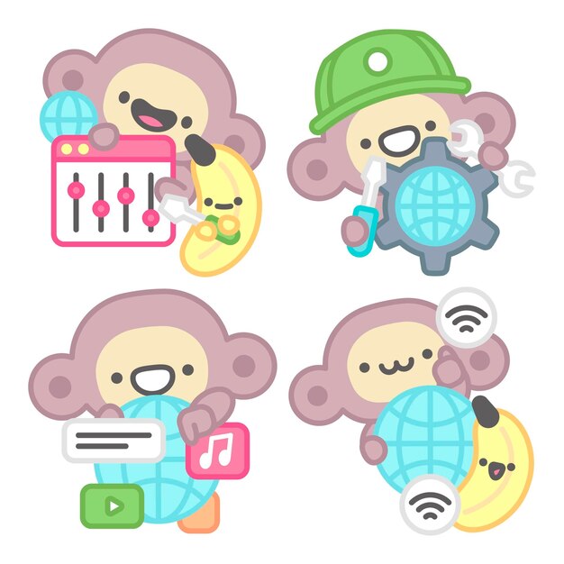 Colección de pegatinas de Internet con mono y plátano