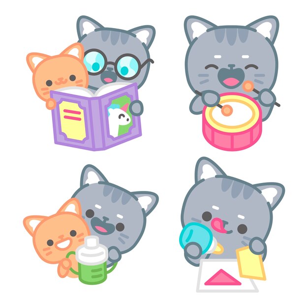 Colección de pegatinas de jardín de infantes con el gato tomomi