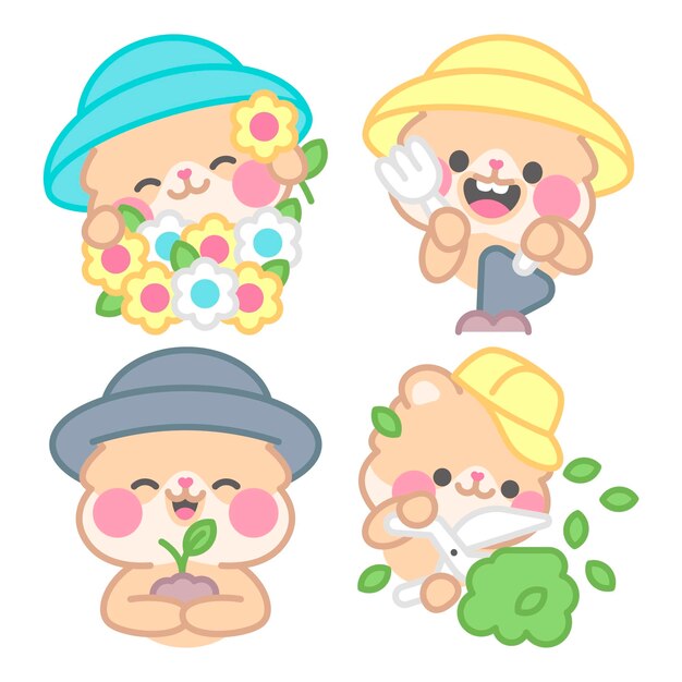 Colección de pegatinas de jardinería con kimchi el hámster
