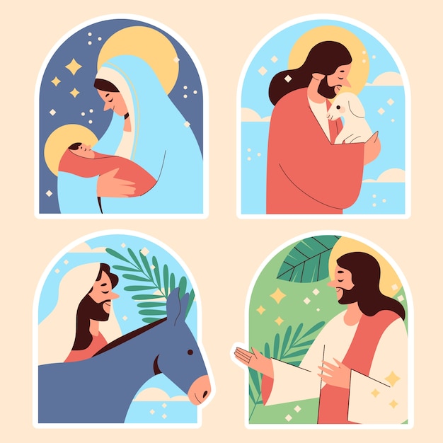 Vector gratuito colección de pegatinas de jesús dibujadas a mano