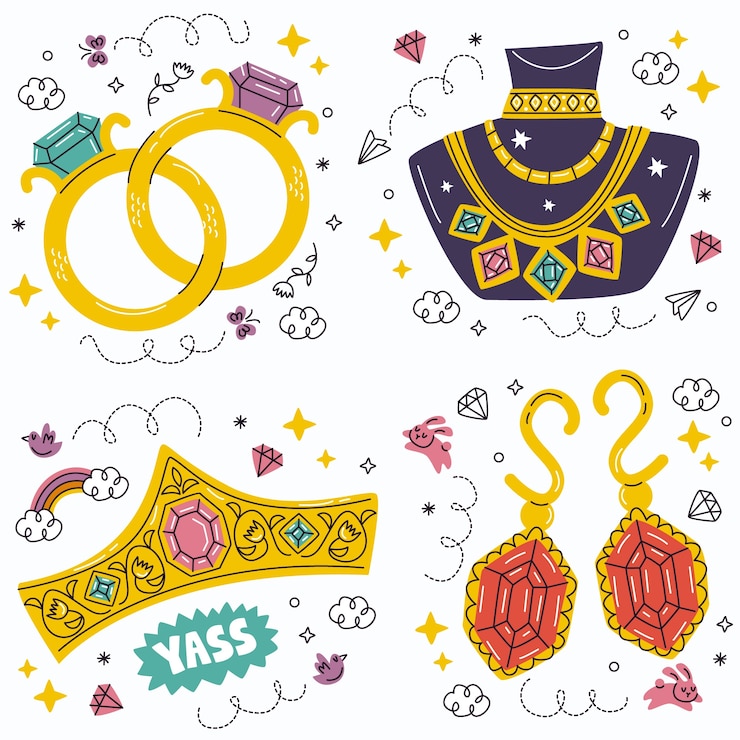 Vector gratuito colección de pegatinas de joyería doodle