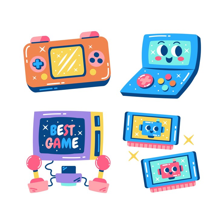 Vector gratuito colección de pegatinas de juegos retro deslumbrantes