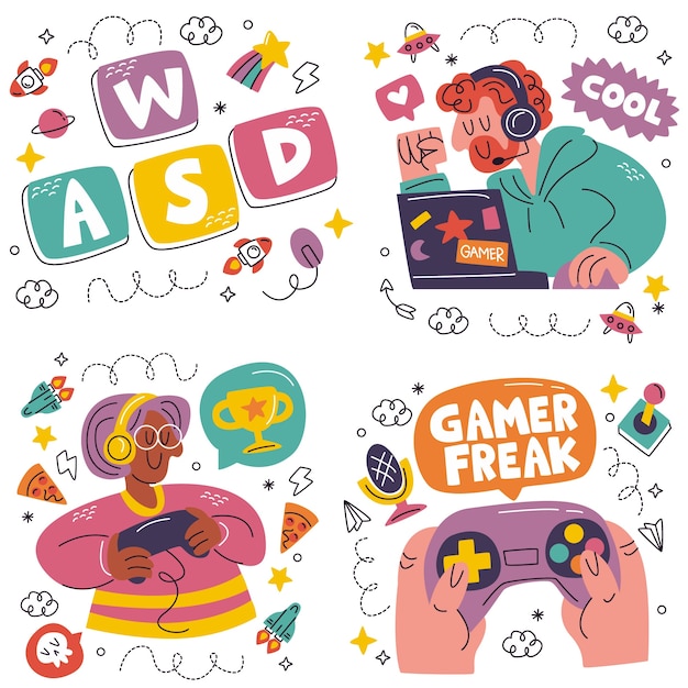 Colección de pegatinas de jugador de garabatos