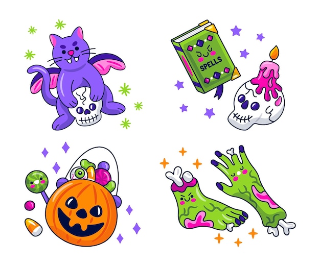 Vector gratuito colección de pegatinas kawaii de halloween