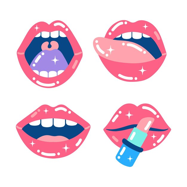 Colección de pegatinas de labios planos