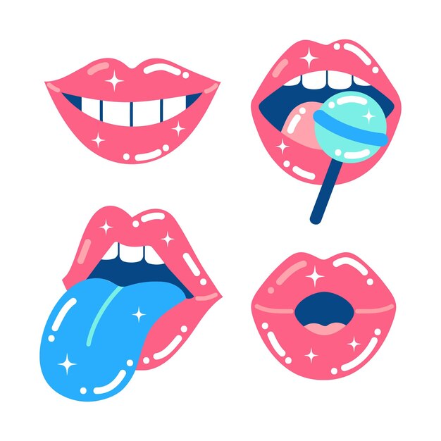 Colección de pegatinas de labios planos