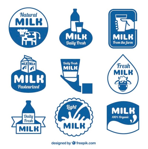 Vector gratuito colección de pegatinas de leche
