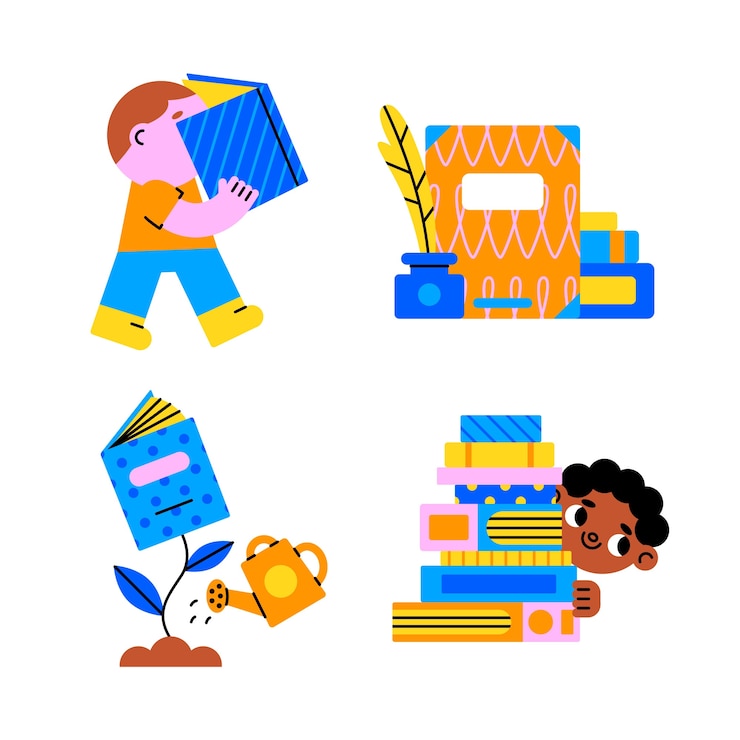 Vector gratuito colección de pegatinas de lectura de armonía.