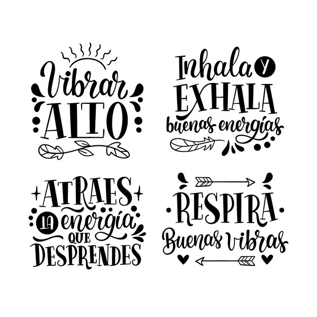 Colección de pegatinas con letras de buenas vibraciones.