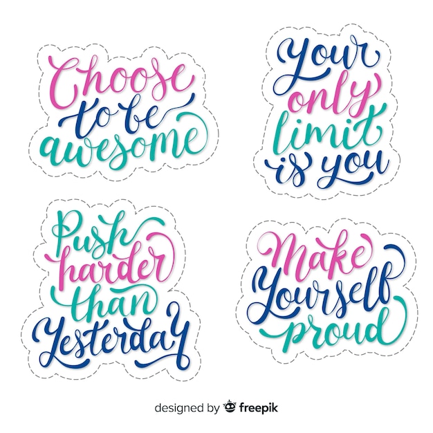 Vector gratuito colección de pegatinas de letras motivacionales