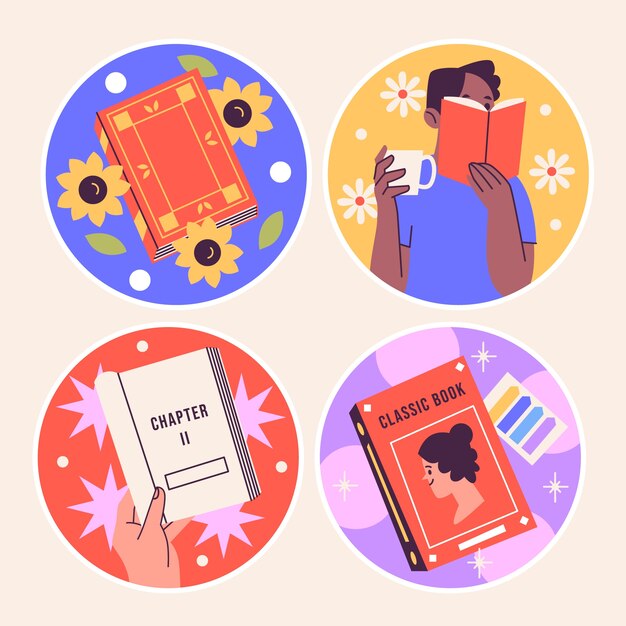 Colección de pegatinas de libros ingenuos.