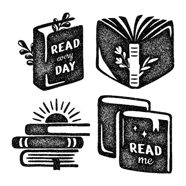 Colección de pegatinas de libros de lectura monocromática