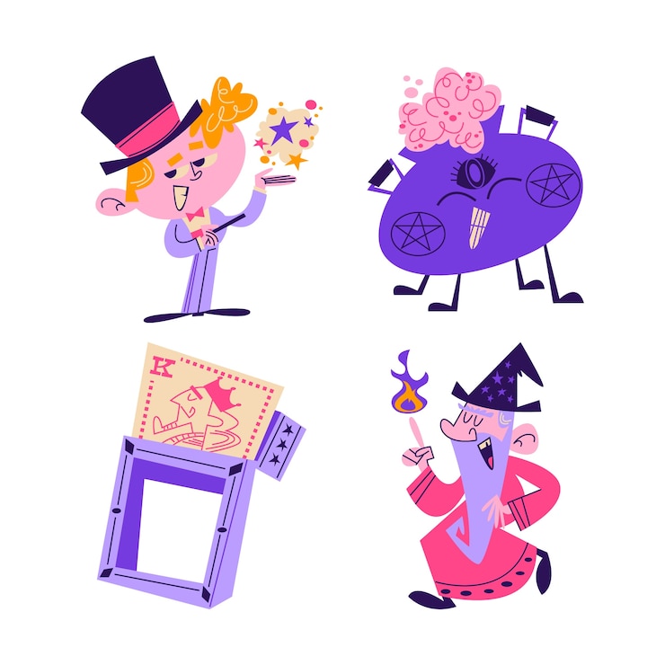 Vector gratuito colección de pegatinas mágicas de dibujos animados retro