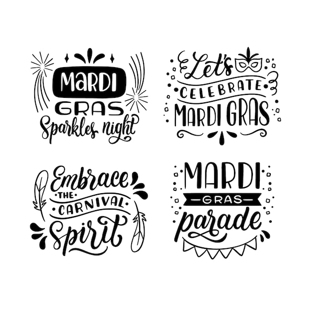 Vector gratuito colección de pegatinas de mardi gras con letras