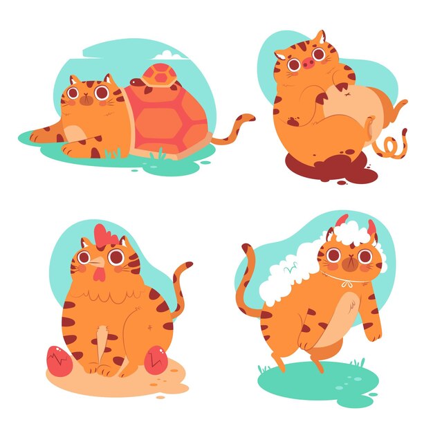 Colección de pegatinas de mascotas gato dibujadas a mano
