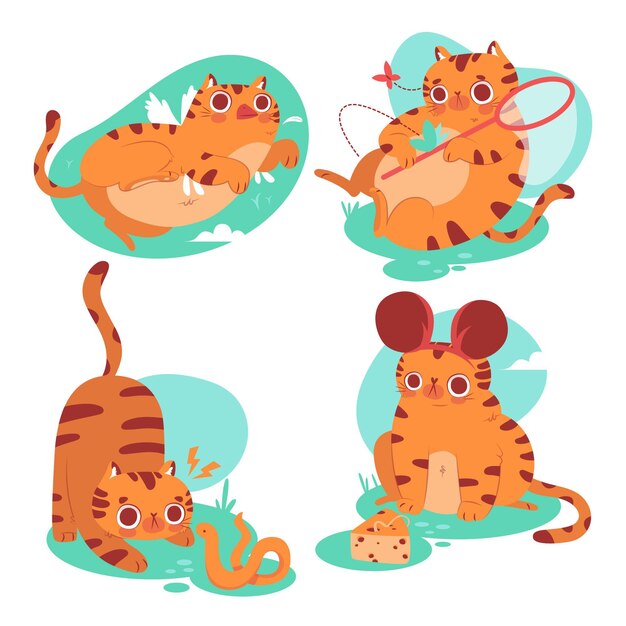 Colección de pegatinas de mascotas gato dibujadas a mano