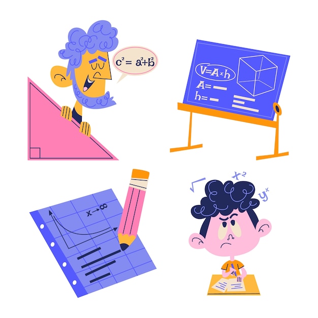 Colección de pegatinas de matemáticas de dibujos animados retro