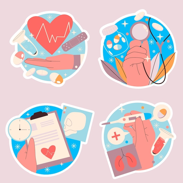 Vector gratuito colección de pegatinas médicas ingenuas