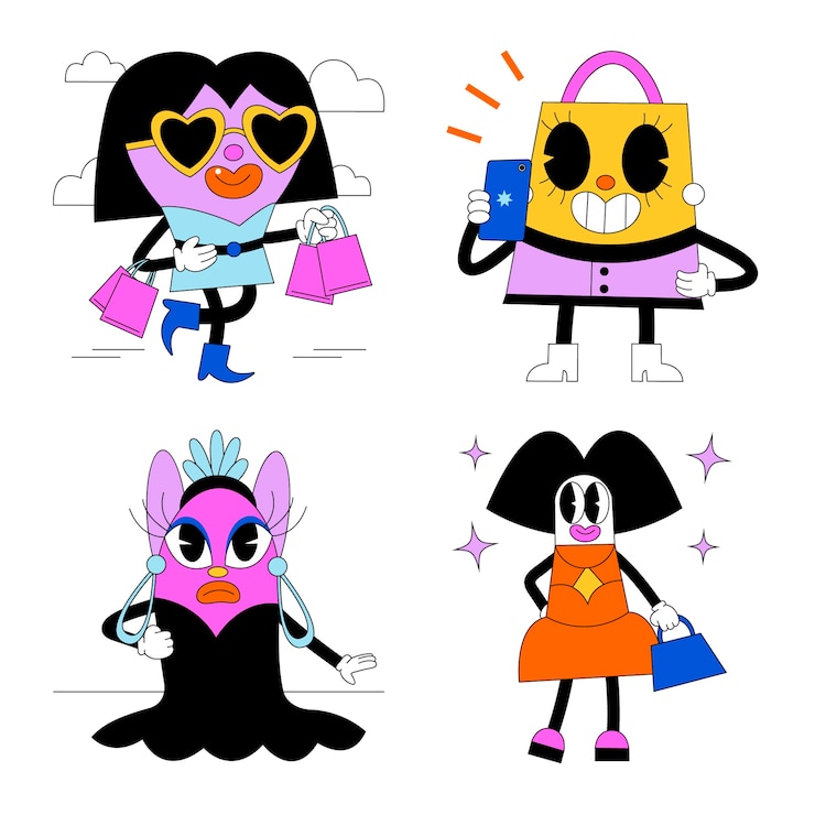 Vector gratuito colección de pegatinas de moda ácida