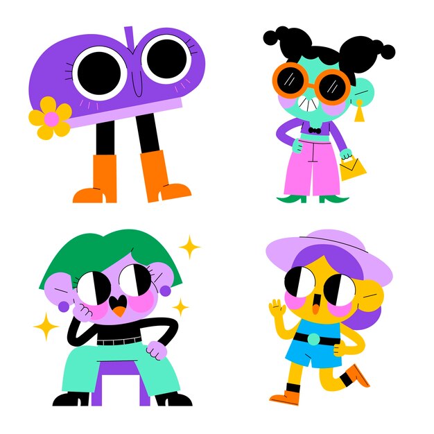 Colección de pegatinas de moda de dibujos animados.