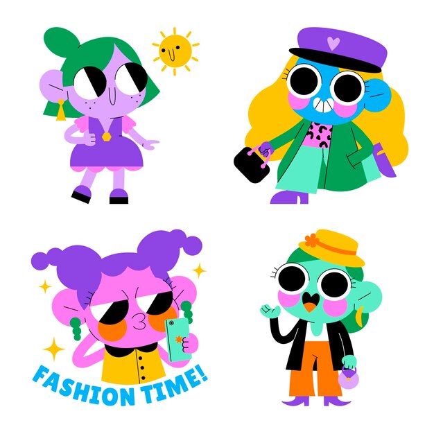 Colección de pegatinas de moda de dibujos animados.