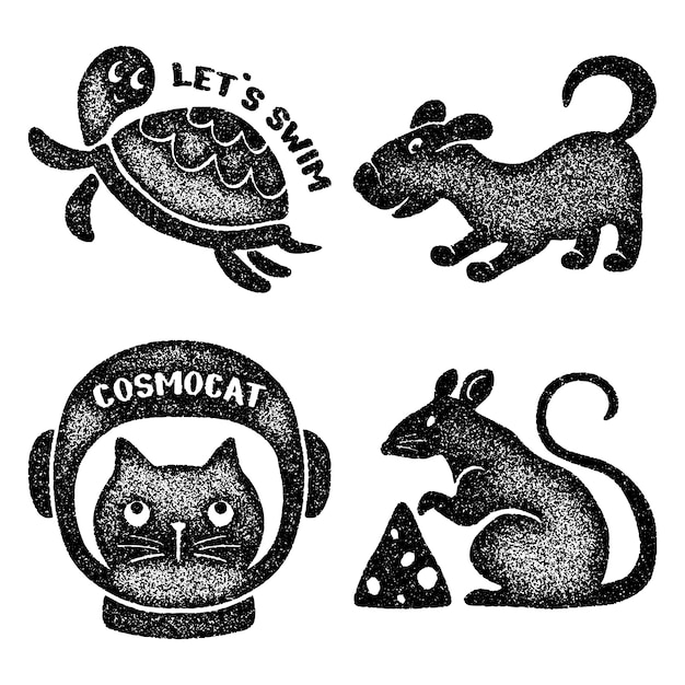 Colección de pegatinas monocromáticas de animales de compañía