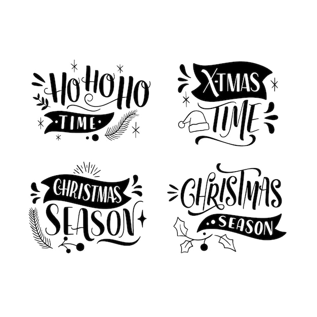 Colección de pegatinas monocromáticas de elementos navideños