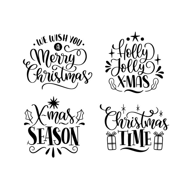 Colección de pegatinas monocromáticas de elementos navideños