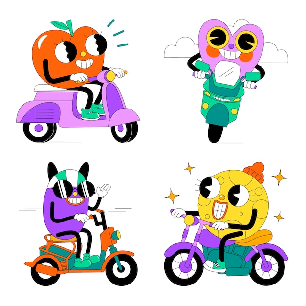 Colección de pegatinas de motociclismo ácido