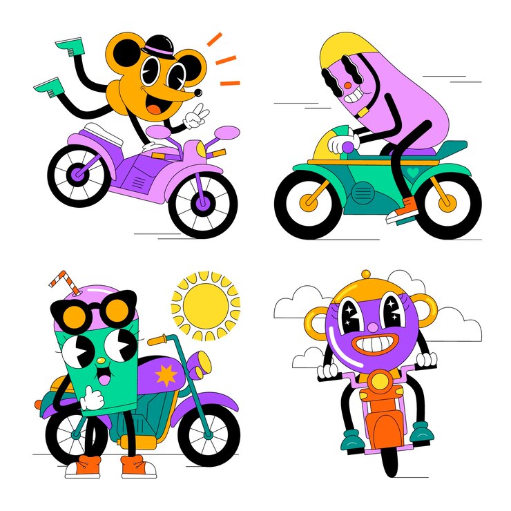 Vector gratuito colección de pegatinas de motociclismo ácido