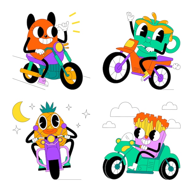 Colección de pegatinas de motociclismo ácido