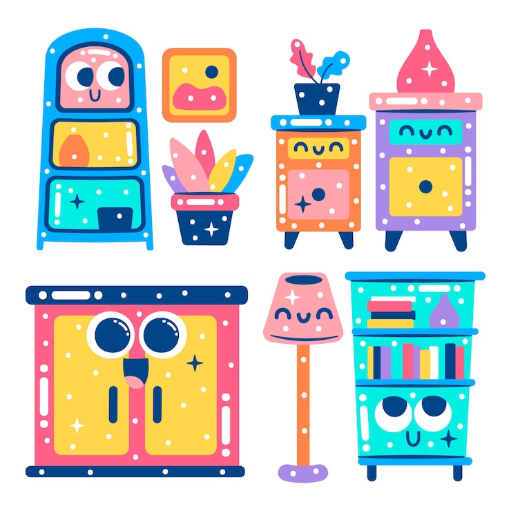 Vector gratuito colección de pegatinas de muebles llamativos