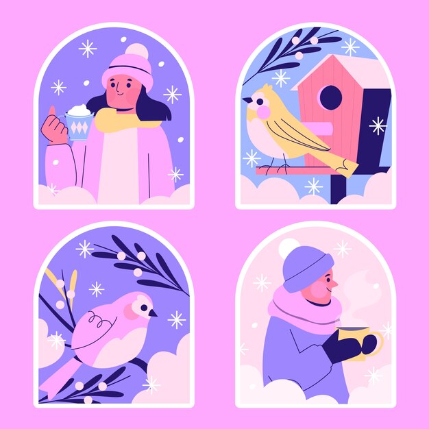 Colección de pegatinas naif de invierno