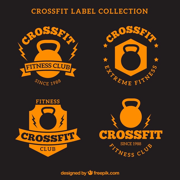 Vector gratuito colección de pegatinas naranja de crossfit