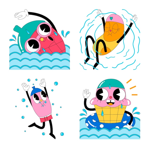 Colección de pegatinas de natación ácida