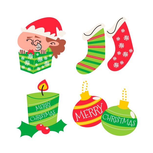 Colección de pegatinas navideñas de dibujos animados retro