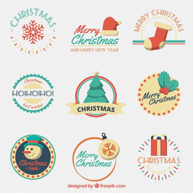 Colección de pegatinas navideñas en diseño vintage