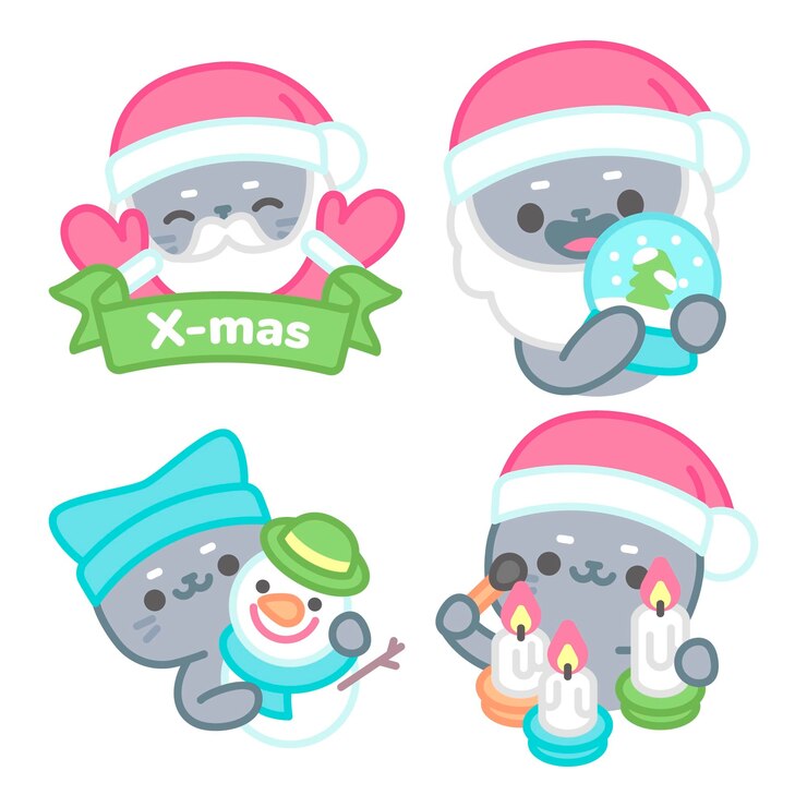 Vector gratuito colección de pegatinas navideñas con el gato tomomi