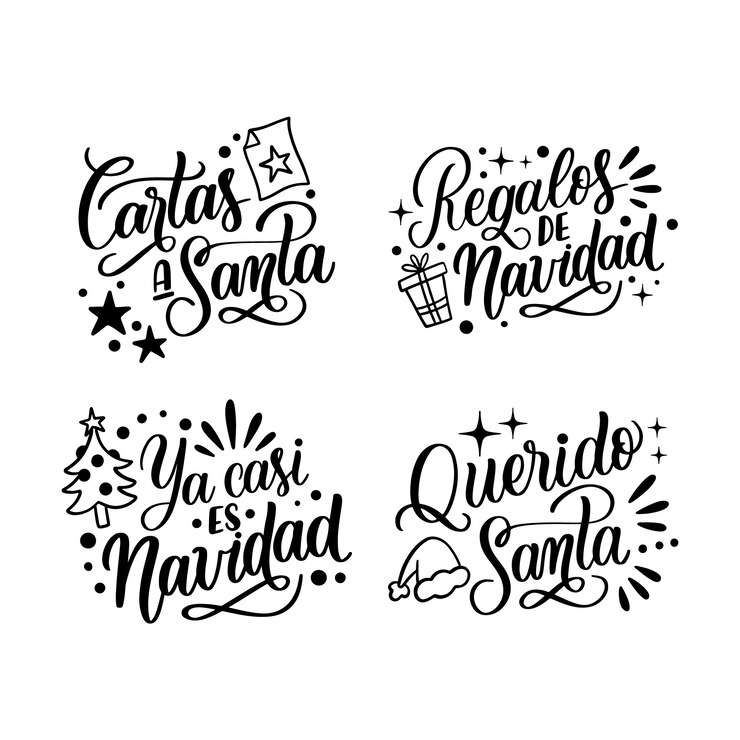 Vector gratuito colección de pegatinas navideñas con letras en español