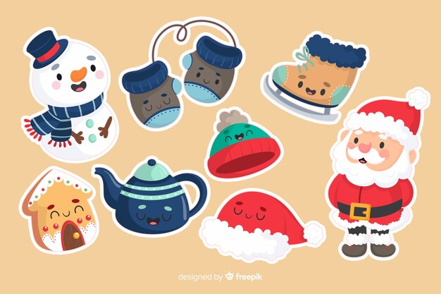Colección de pegatinas navideñas de muñeco de nieve y santa claus