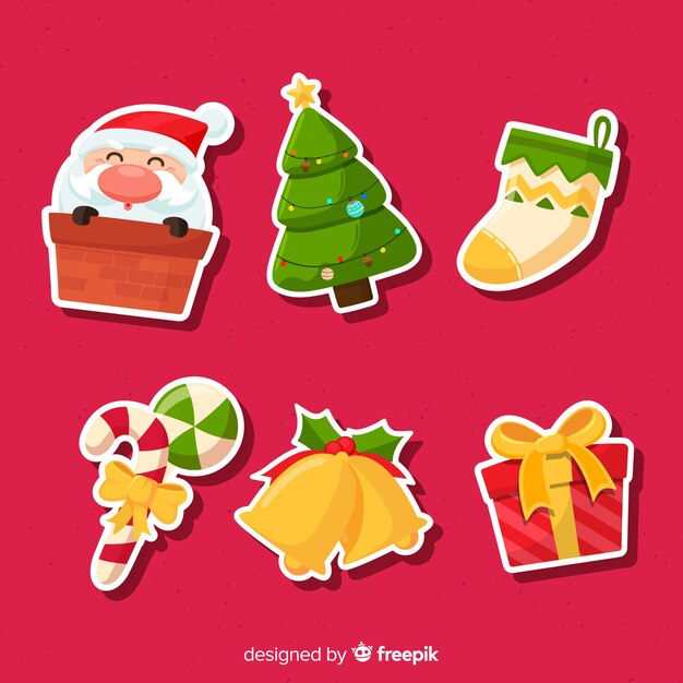 Colección de pegatinas navideñas con santa