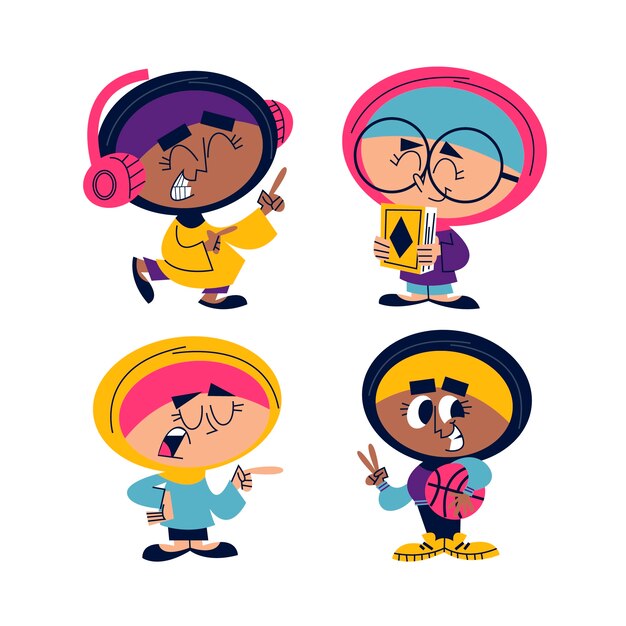 Colección de pegatinas de niña musulmana de dibujos animados retro