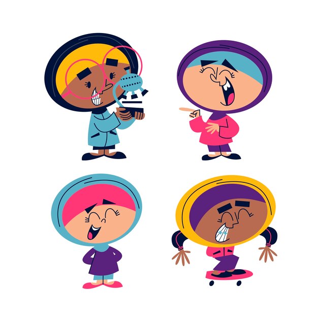 Colección de pegatinas de niña musulmana de dibujos animados retro