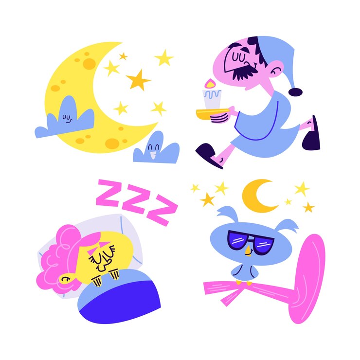 Vector gratuito colección de pegatinas nocturnas de dibujos animados retro