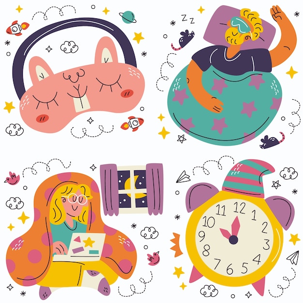 Colección de pegatinas nocturnas de doodle