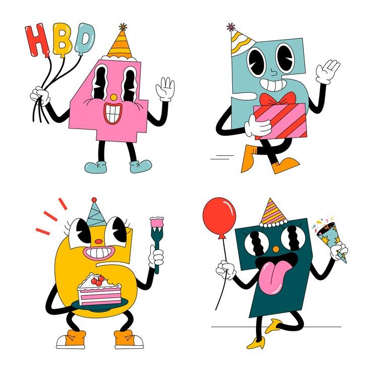 Vector gratuito colección de pegatinas de números de cumpleaños ácidos