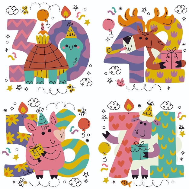 Colección de pegatinas de números de cumpleaños