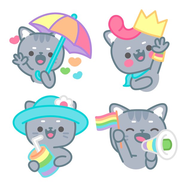 Colección de pegatinas de orgullo LGBT con el gato Tomomi