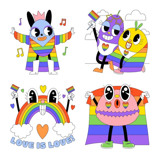 Colección de pegatinas de orgullo lgbti ácido