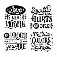 Vector gratuito colección de pegatinas de orgullo lgbtiq con letras negras